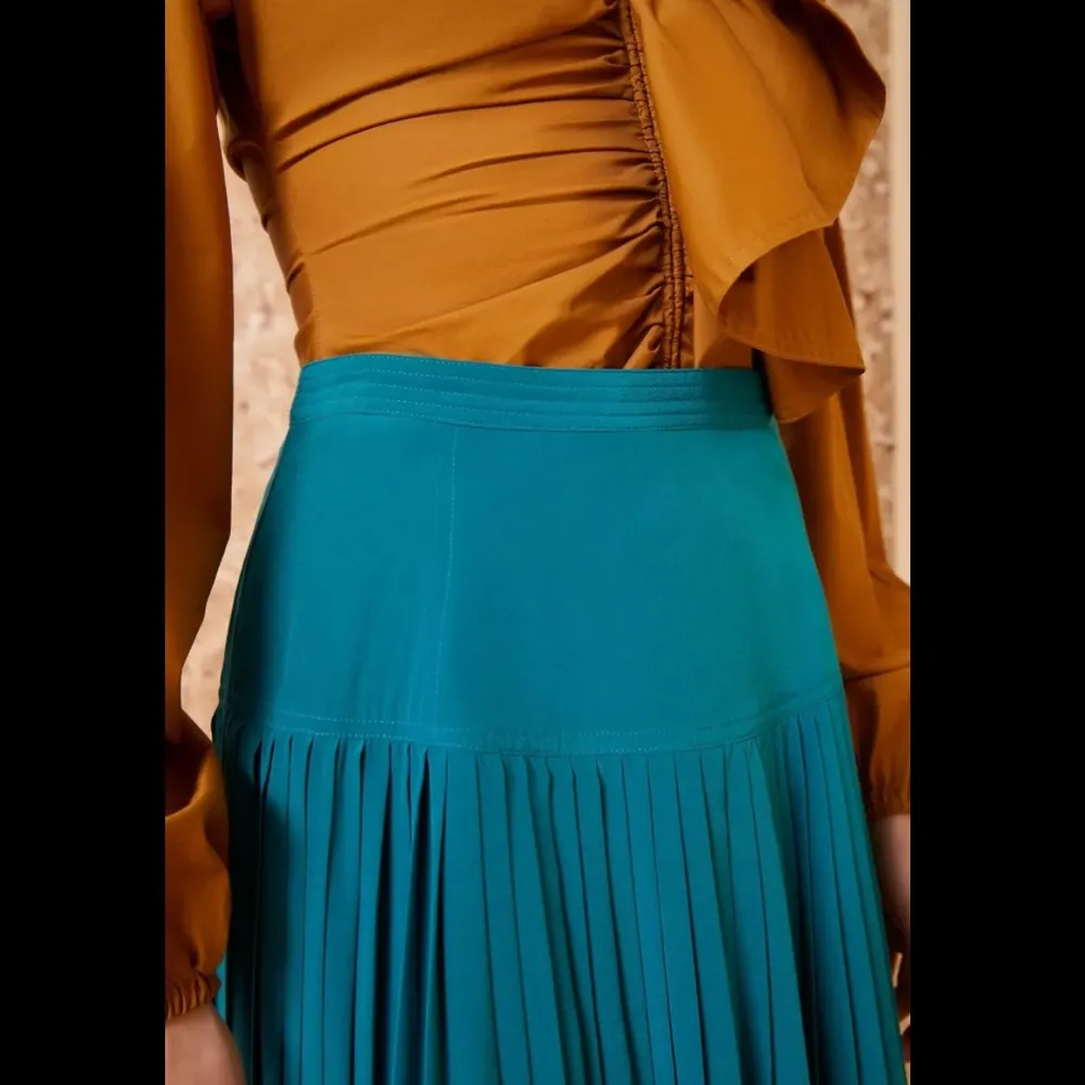 NEW ULLA JOHNSON Ella Midi Skirt Jade Pleated Size 10 Gem Tone Jewel Bright - Image 14