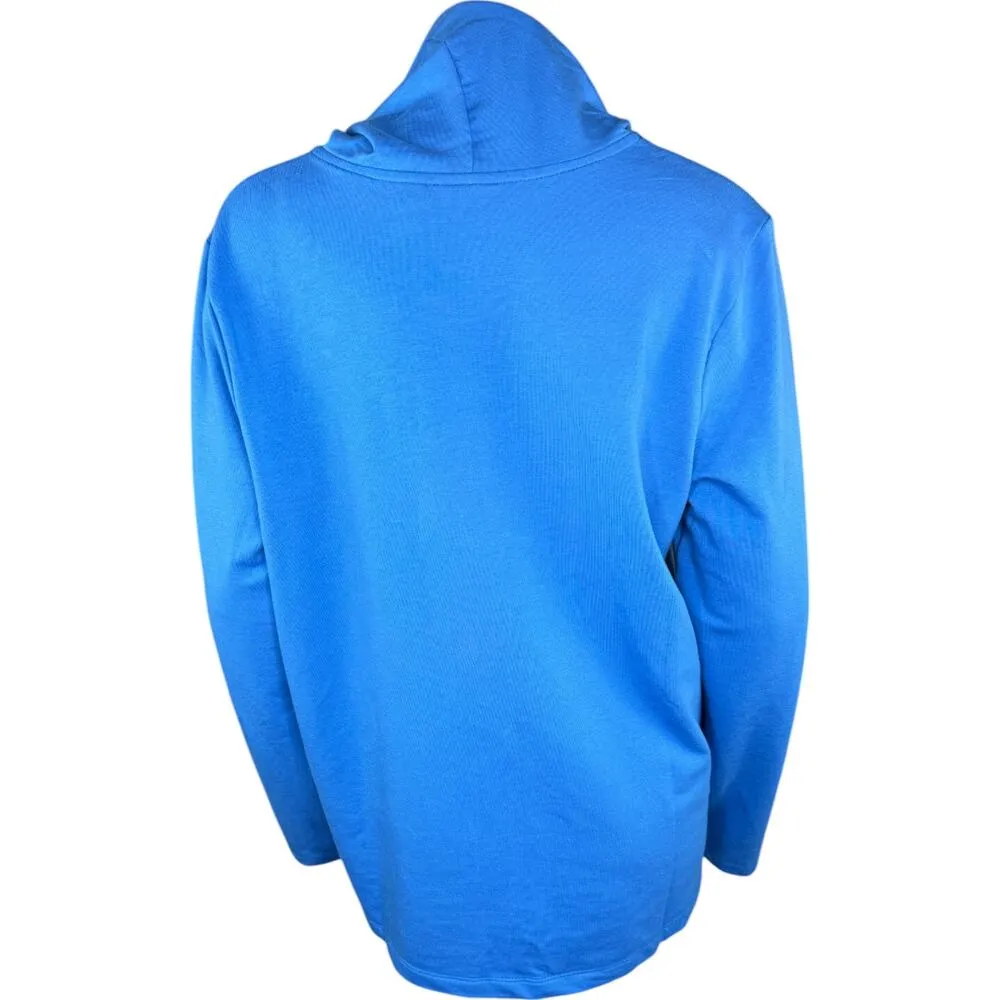 Denim & Co. Beach French Terry Roll Tab Sleeve Hooded Jacket Indigo Sea Medium - Image 4