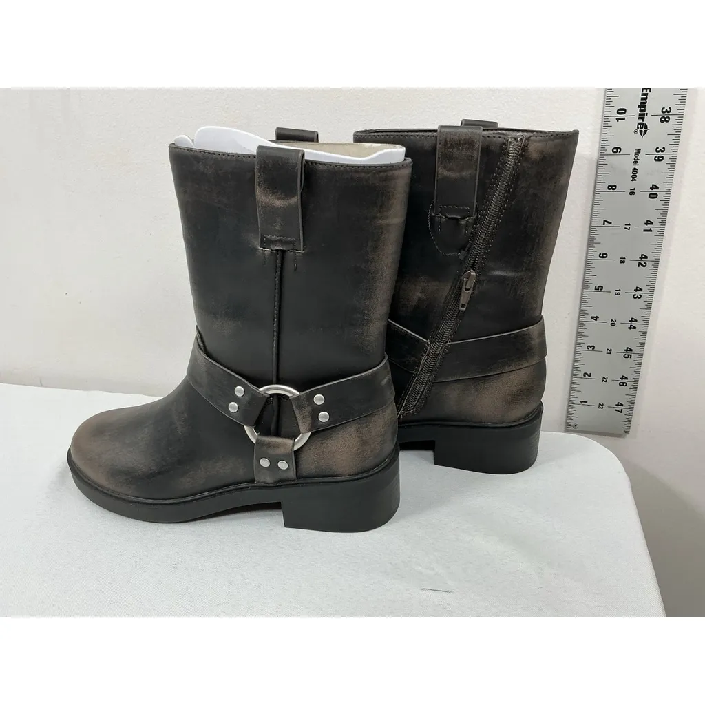 Womans Pb3 NWOT The Drop Midcalf Boots 8 Brown Side Zip Heel Buckle Accent - Image 4