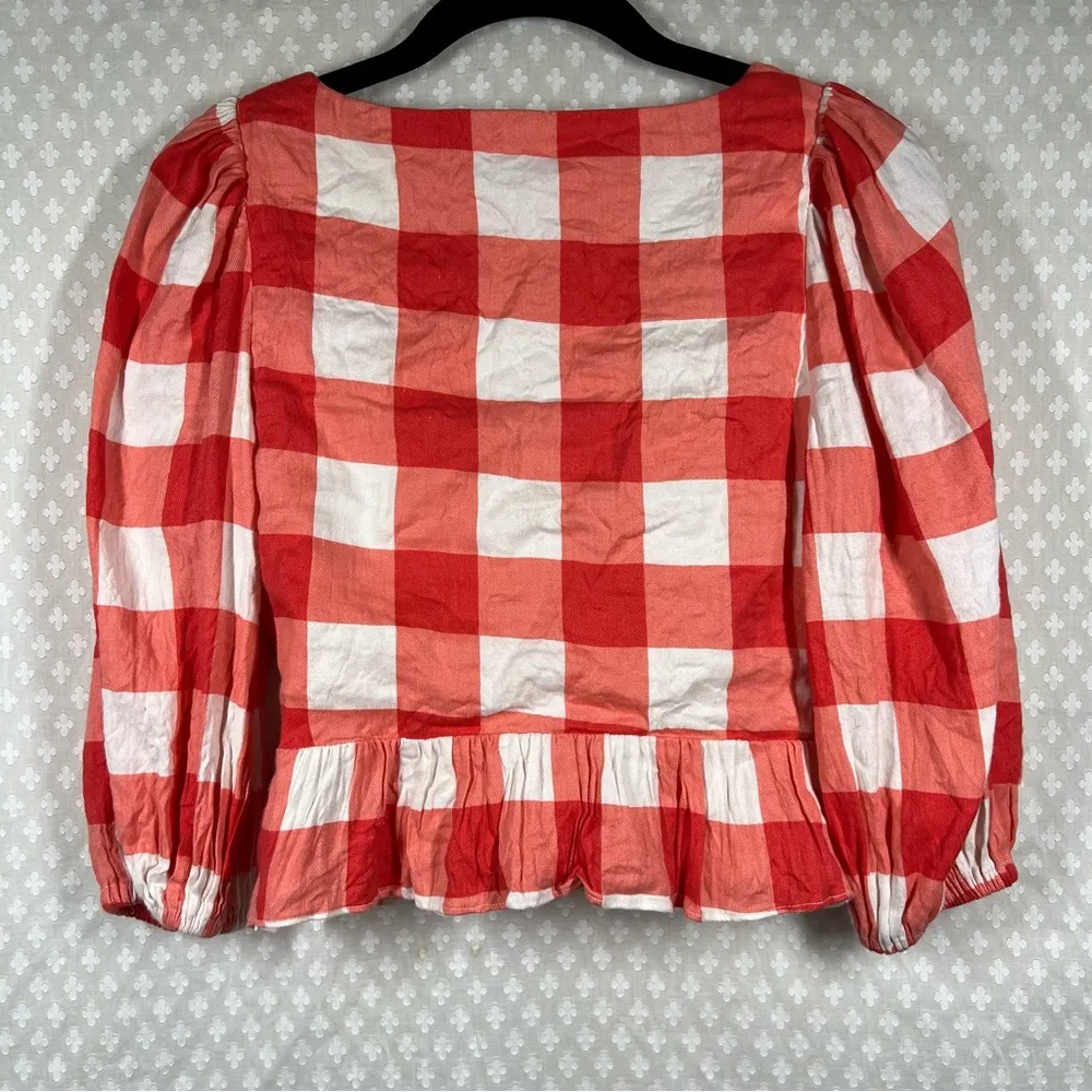 Lovers + Friends Red White Gingham‎ Puff Sleeve Peasant Top - Image 4