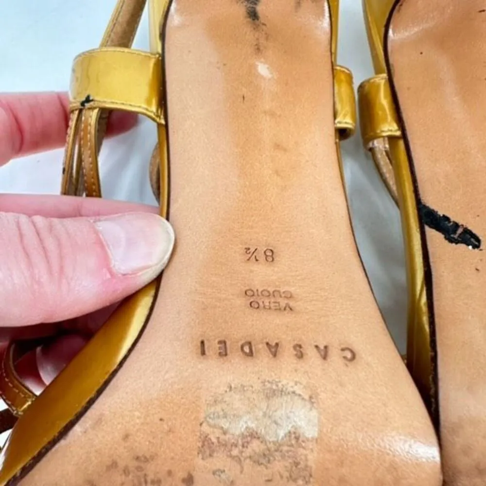 Casadei Womens Leather Peep Toe High Heel Strappy Platform Sandals Gold Size 8.5 - Image 5