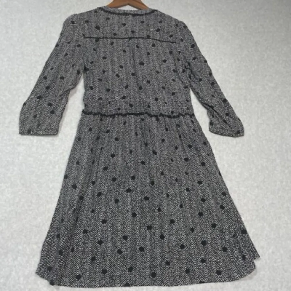 Anthropologie MAEVE Herringbone Dot Print GALEN DRESS Black Chevron Tie-Neck - Image 4