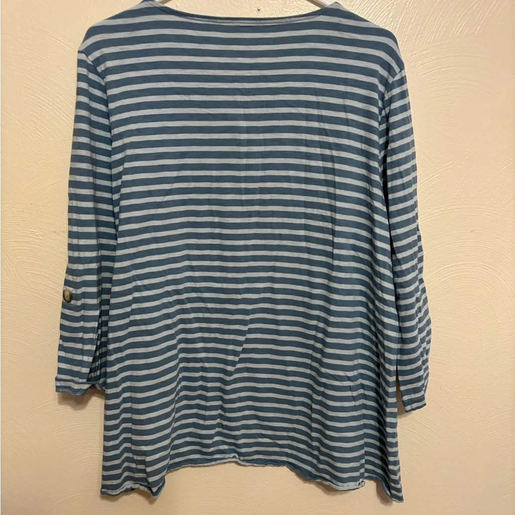 Soft Surroundings Blue Striped Button Front Top Women’s XL Cotton - Image 8