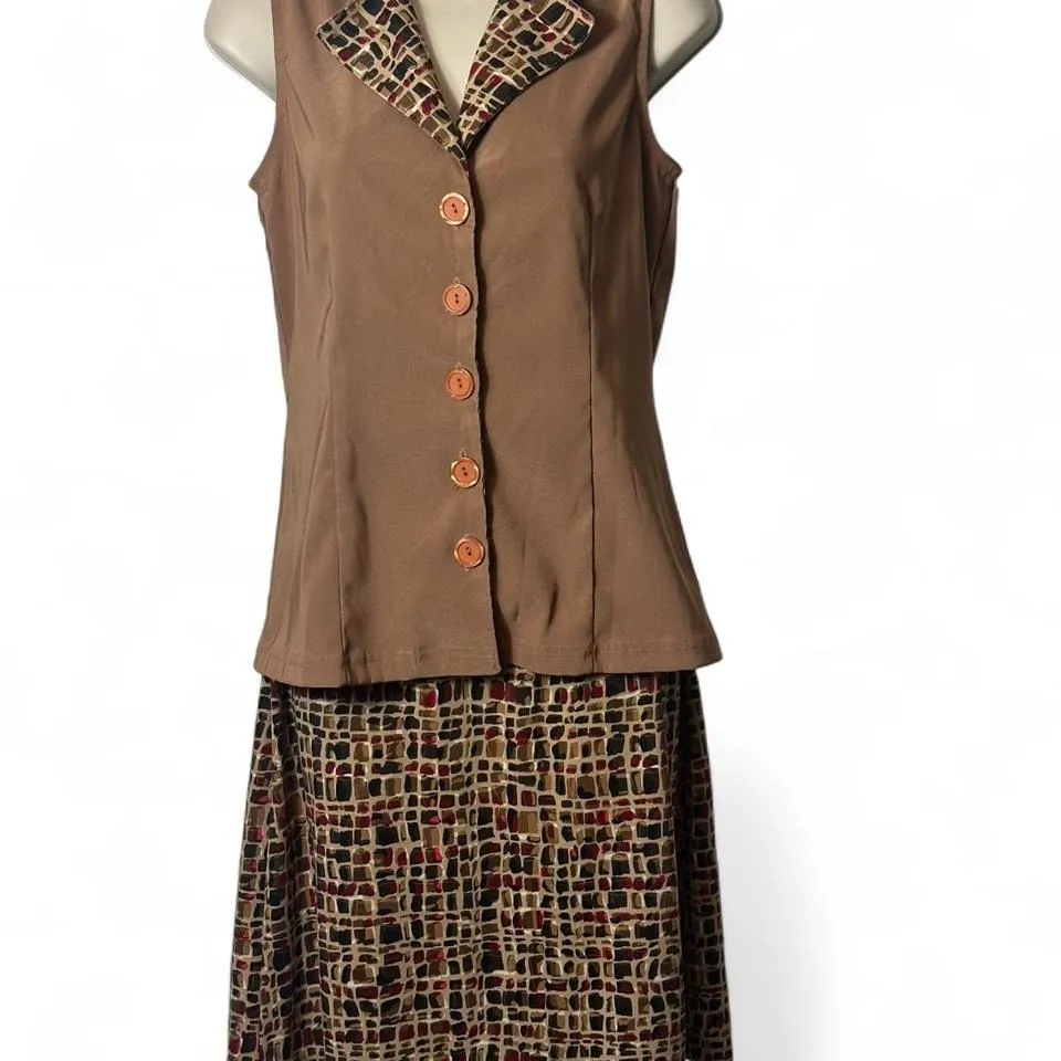 Vintage‎ Patterned Mini Skirt Brown Size undefined - Image 8