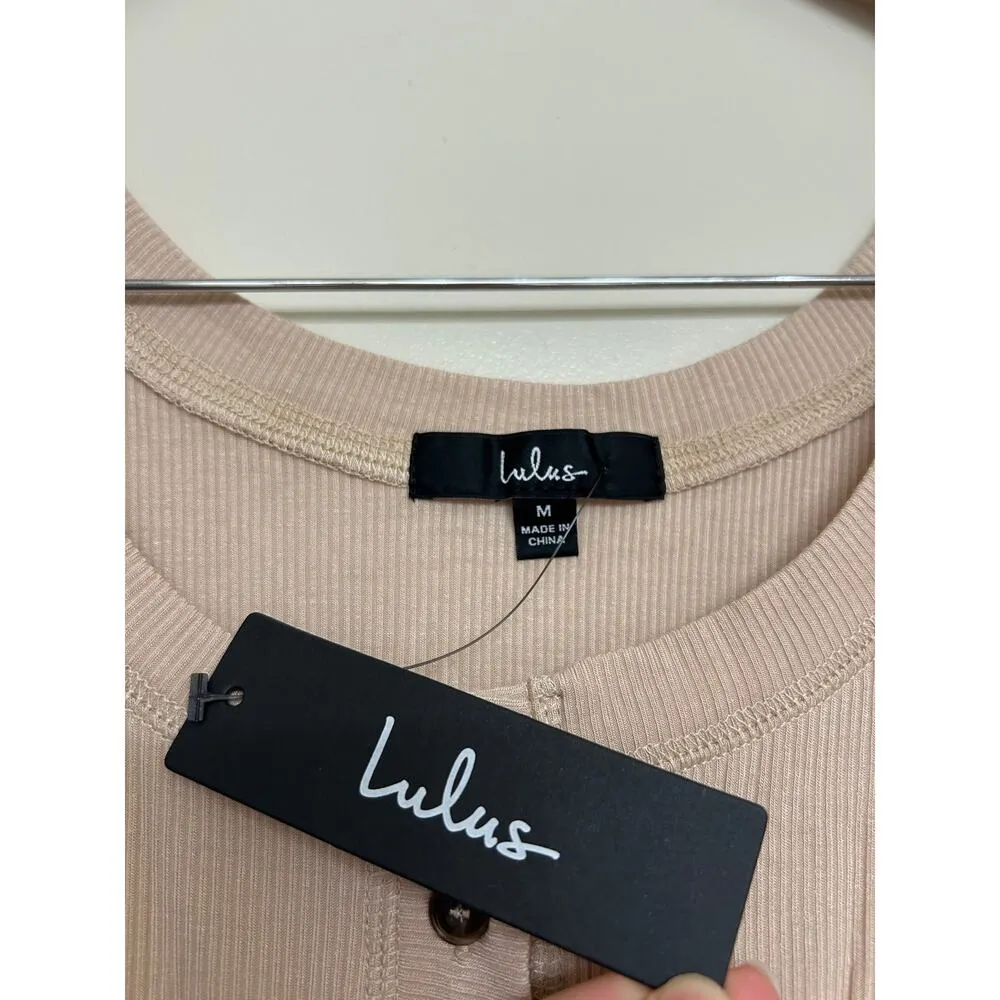 Lulus Simply the Best Beige Short Sleeve Button-Front Tee M NWT - Image 6