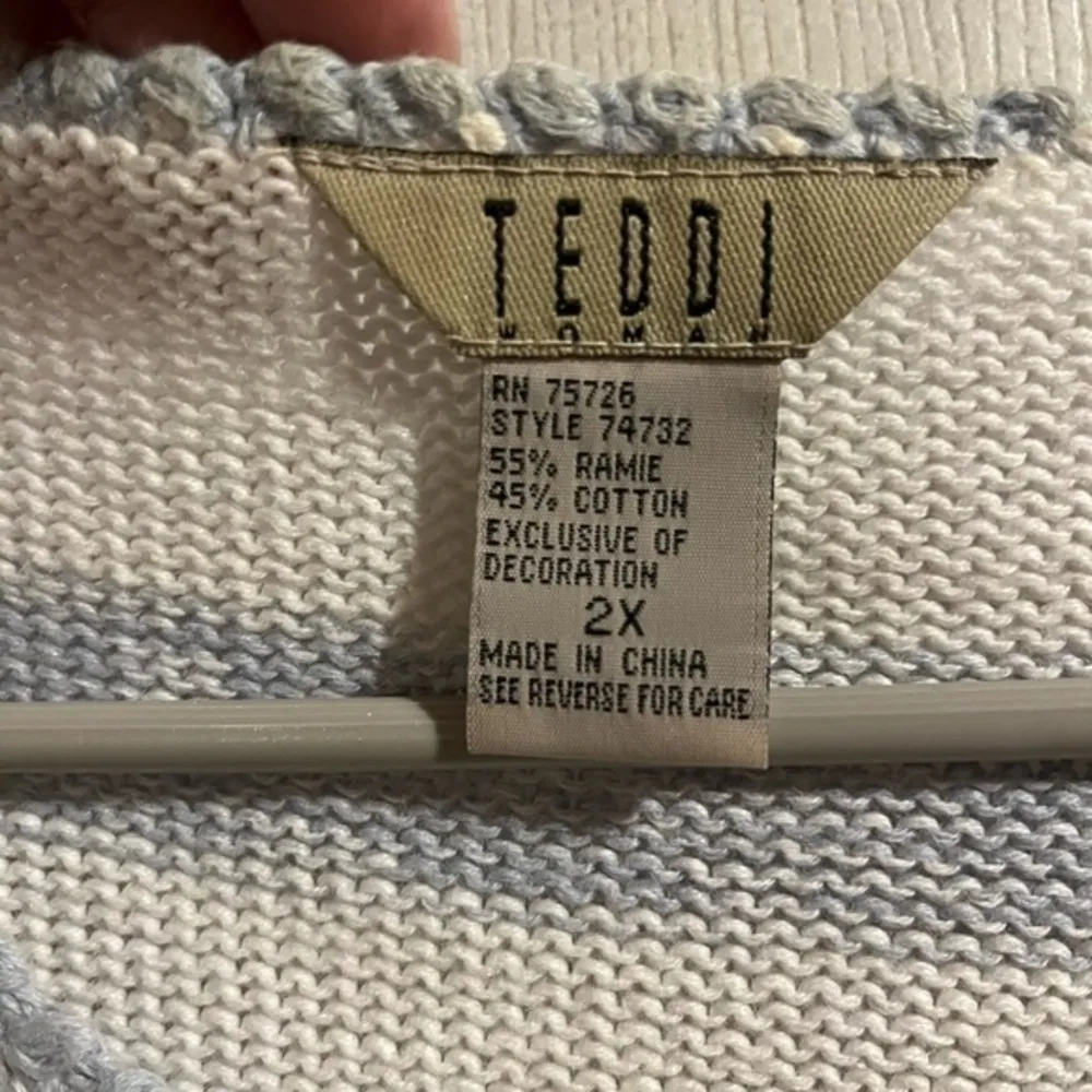 Teddi Women’s Cardigan Size 2XL Garden Design Spring Grannycore Embroidered Blue White - Image 3