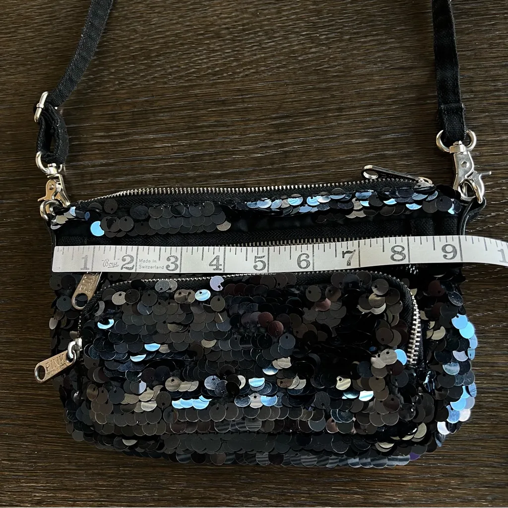 Victoria’s Secret 2012 Sequinned adjustable crossbody Bag, midnight blue 9”x6” - Image 3