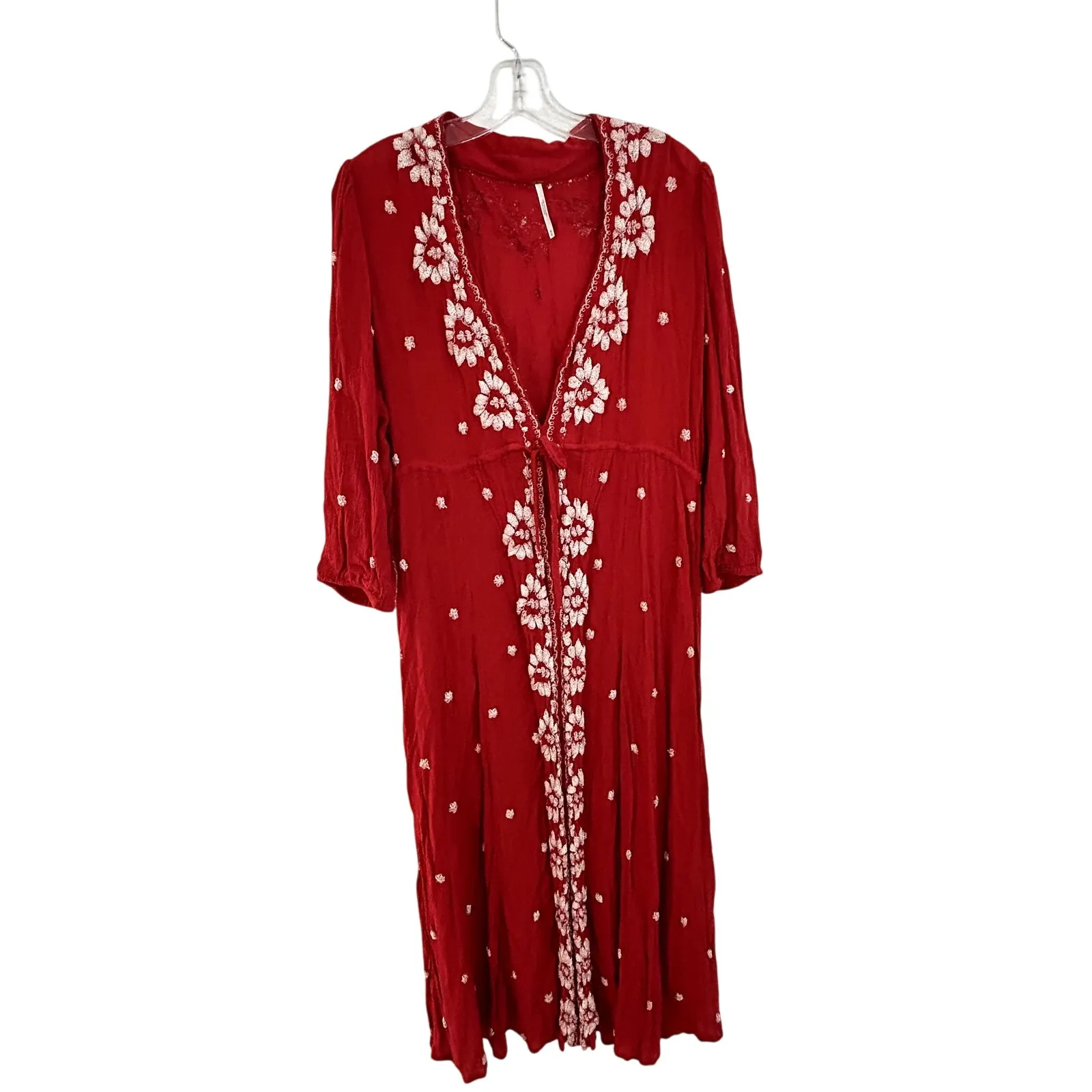 Free People Fabel Embroidered Maxi Dress Womens Size Medium Red White - Image 2