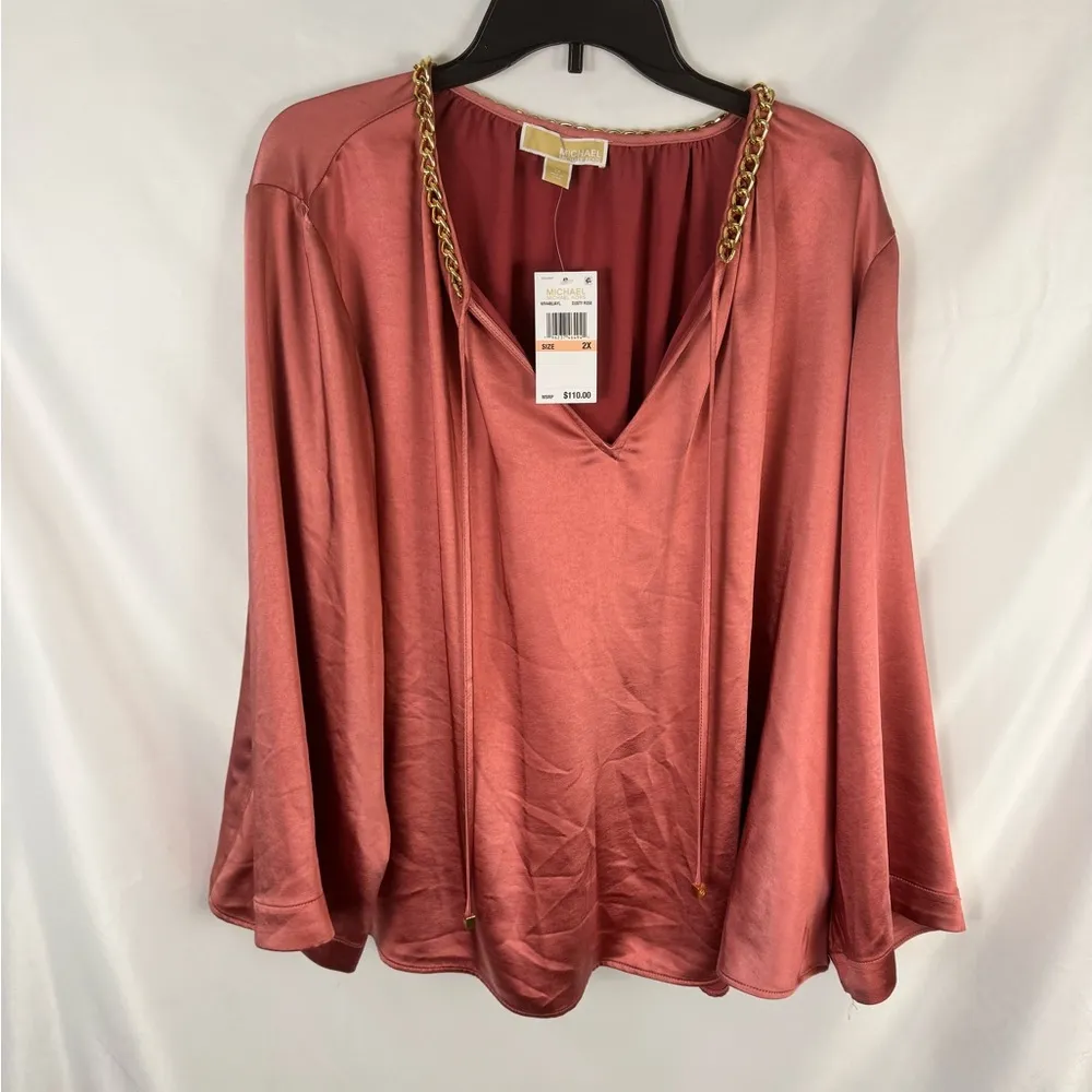 Michael Kors Pink Tie Front Blouse‎ Relaxed Fit​ - Image 3