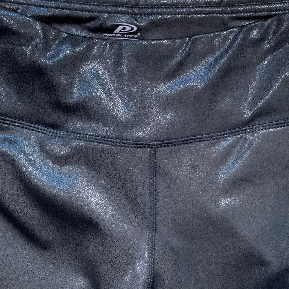 Pro Player Leggings Glossy Black Cropped Stretch Moisture Wicking Workout Small - Image 4