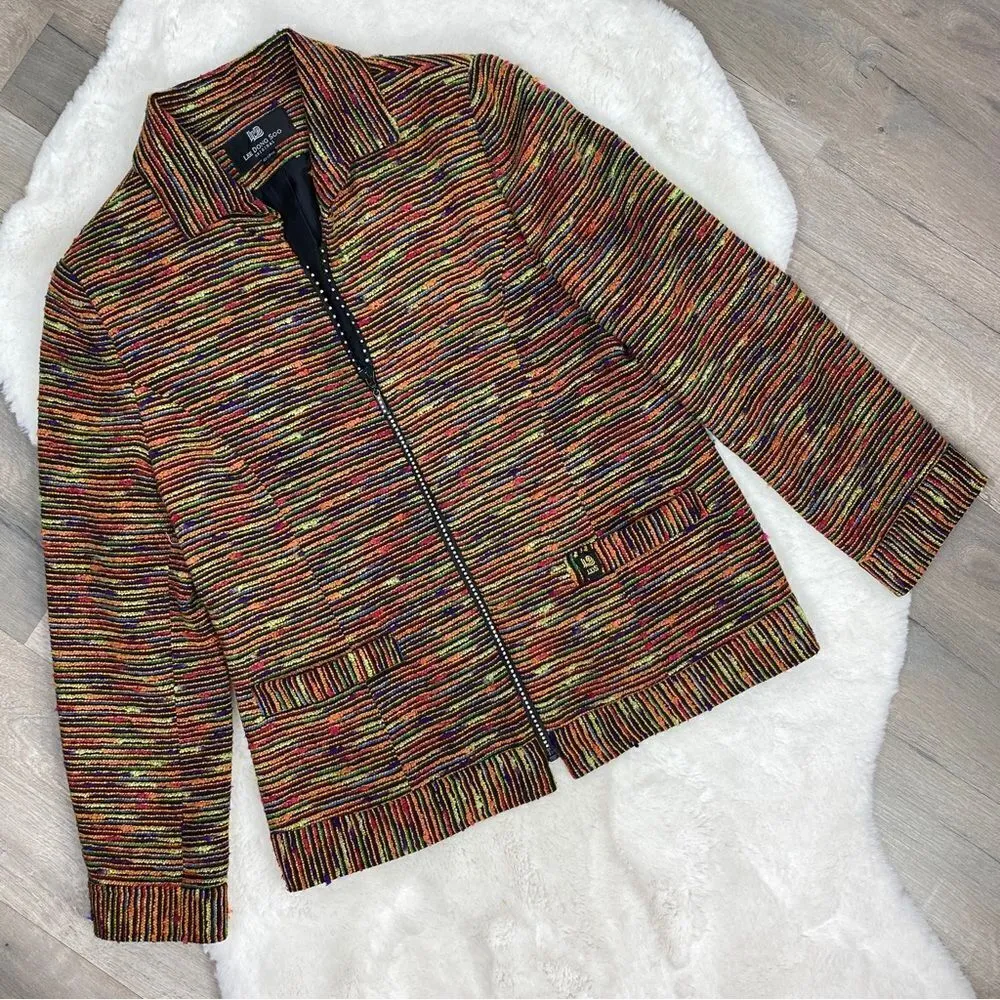 Lee Dong Soo Space Dye Chenille Full Zip Blazer Jacket Yellow Multi Large - Image 16