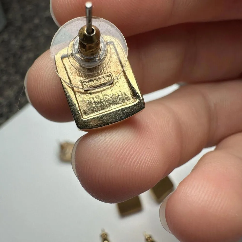 Roman AK Gold Tone Pierced Stud Earrings Lot Of 3 Signed - Image 4