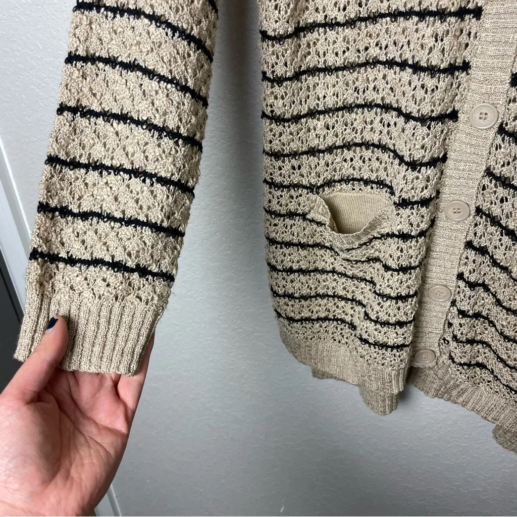 Jessica Simpson Cozy Beige and Black Tunic Length Striped Cardigan Size L - Image 3