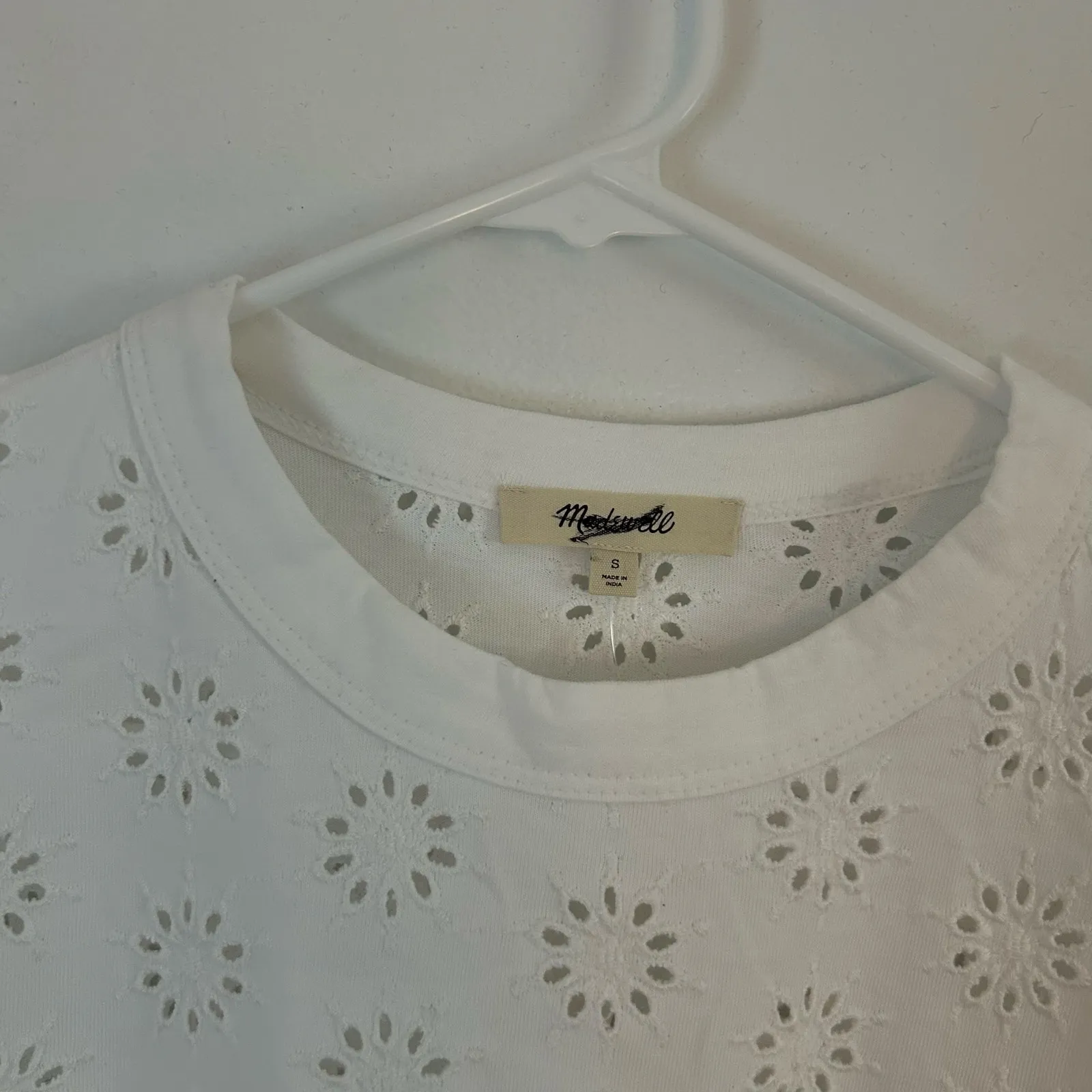 Madewell Women's Floral Eyelet Embroidered Wide-Sleeve Boxy Tee White S New - Image 3