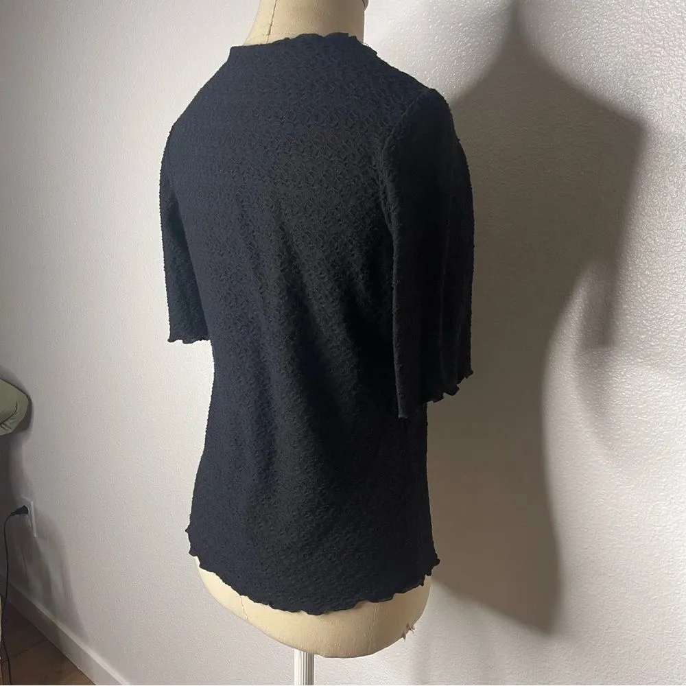 Vintage 90s Status Black Crinkle Top Size Medium Short Sleeve - Image 6