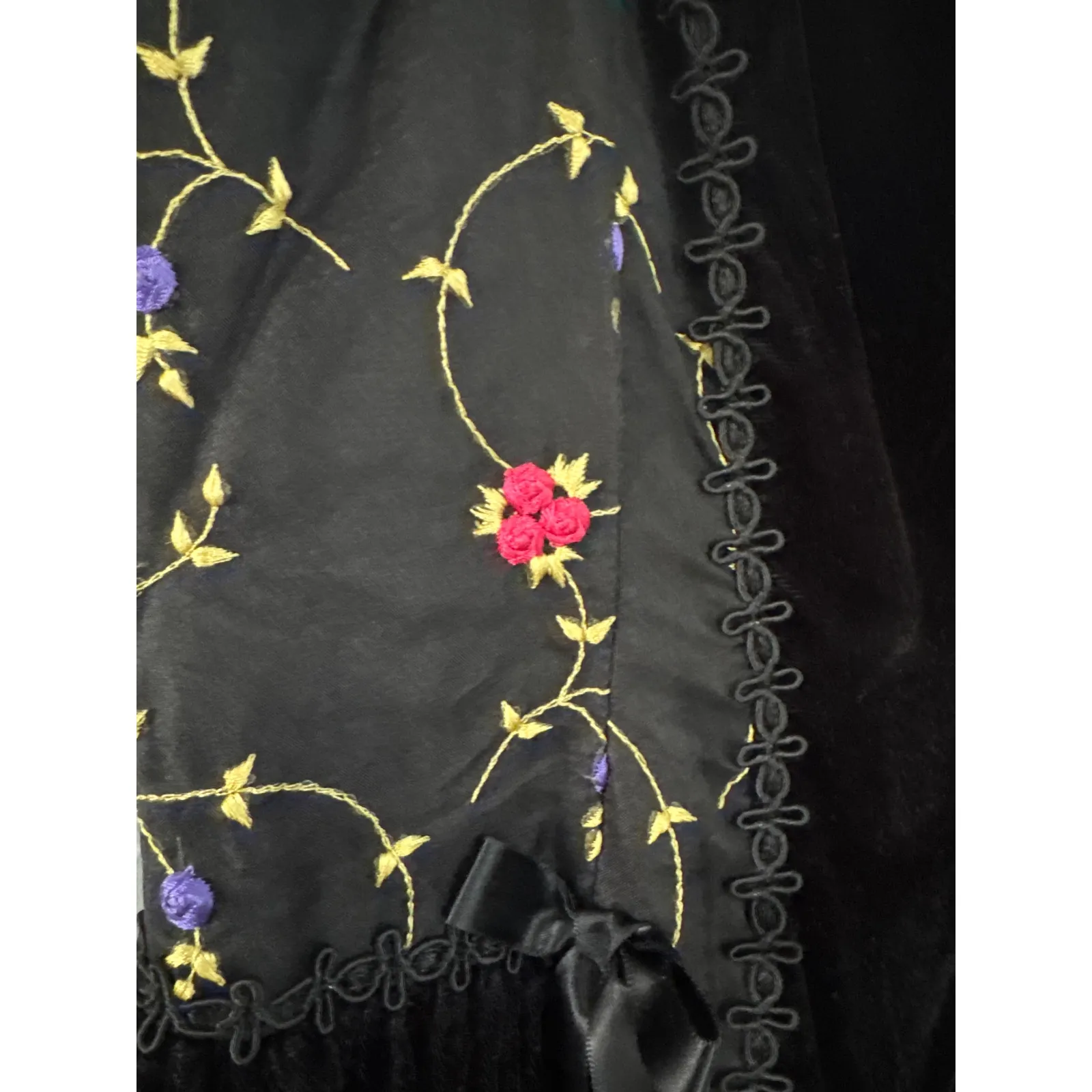 Late 80s Jeannie Nitro Gothic black velvet silk floral embroidered corset gown s - Image 14