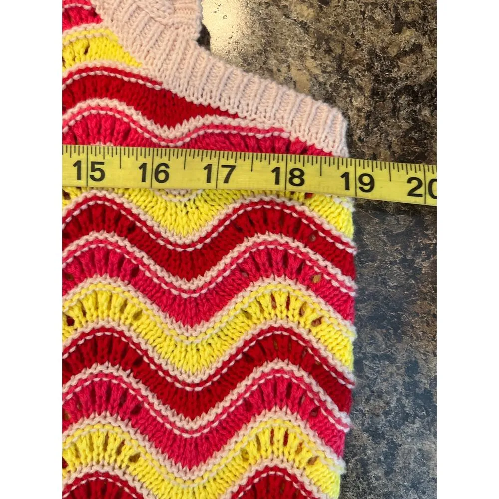 Kaily K NEW Crochet Cap Sleeve Sweater Yellow Pink Chevron Pattern XL - Image 6