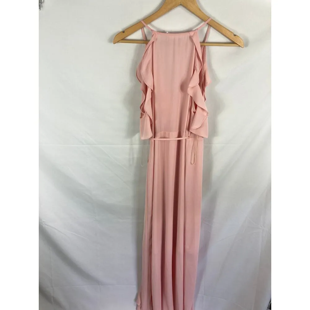 Lush Cold Shoulder Wrap Ruffle Tie Front Maxi Dress Pink Size Medium - Image 6