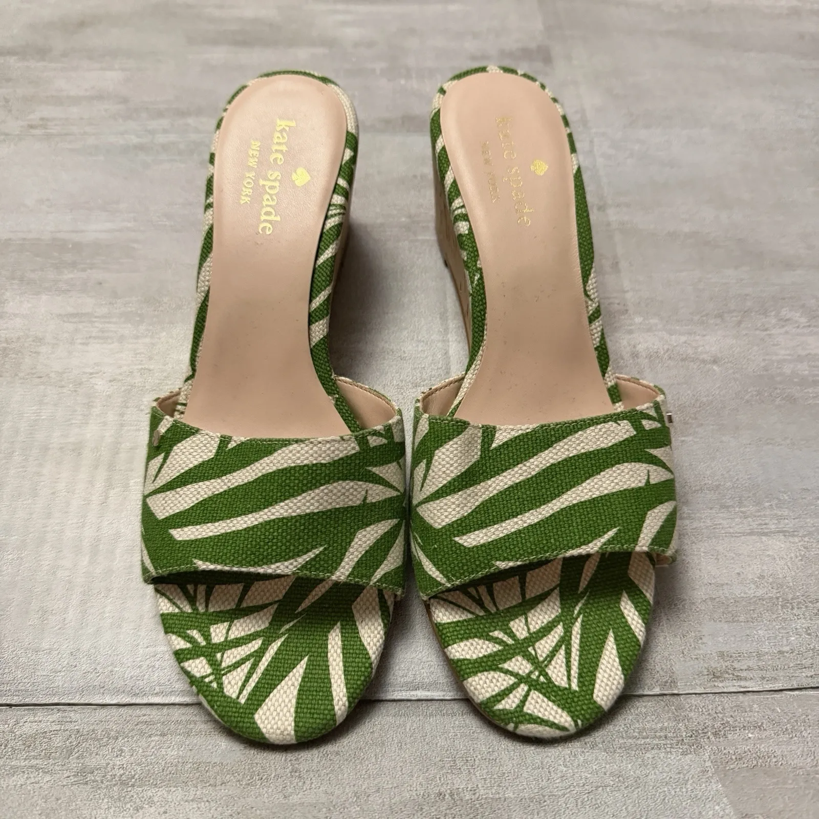 KATE SPADE Mileena Meena Palm Frond Cork Slide Wedge Sandal Shoes 7.5 NWOB Green - Image 2