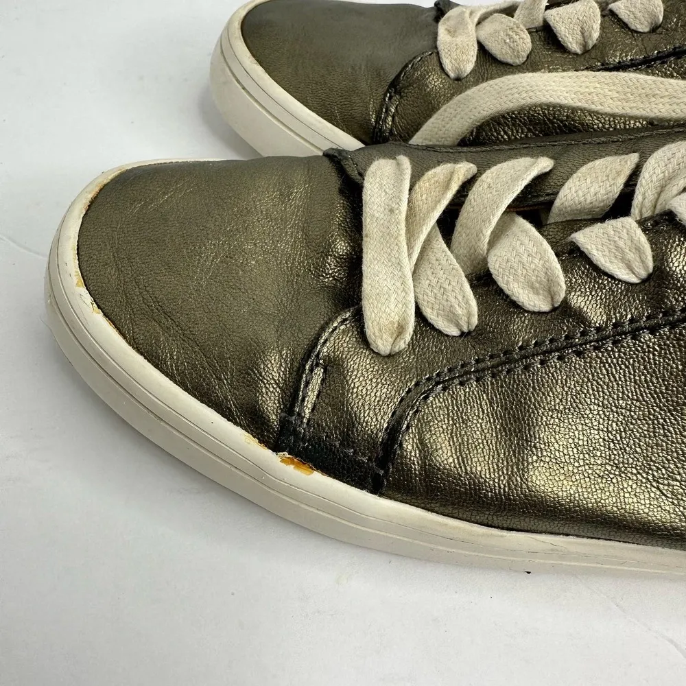 Frye Womens Size 8.5 Kerry Low Top Metallic Gold Pewter Leather Sneakers Shoes - Image 6