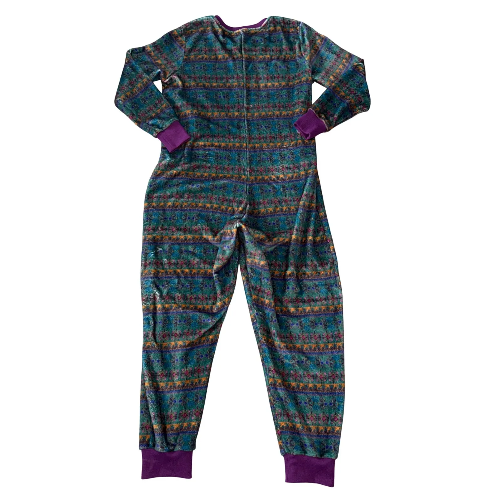 Natural Life Boho Fleece One Piece Pajama Jumpsuit Teal Print XS S - Image 5