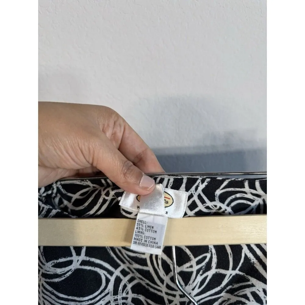 Vintage Talbots Linen Cotton Maxi Skirt Size 12W Fit & Flare Black White Circles - Image 10