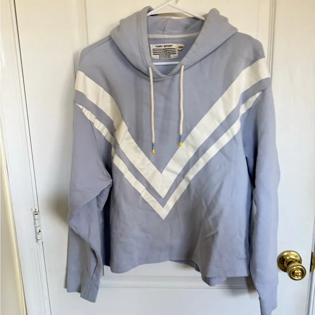 Tory Burch Sport French Terry Chevron Hoodie Blue - Image 2