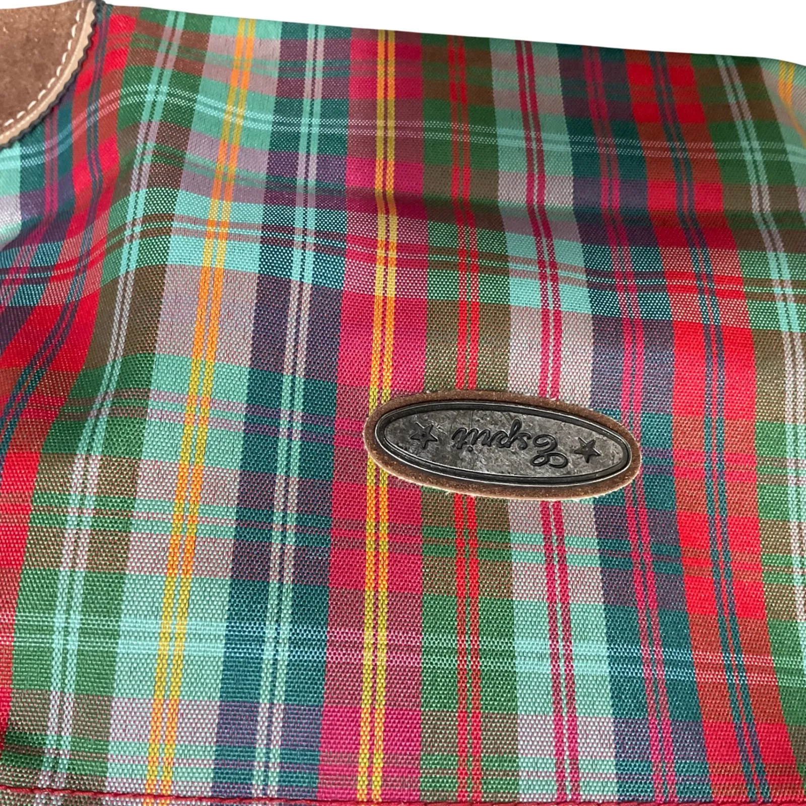 Esprit Plaid Cosmetic Bag Pouch Travel Makeup Toiletry Organizer Red Green Tan - Image 2