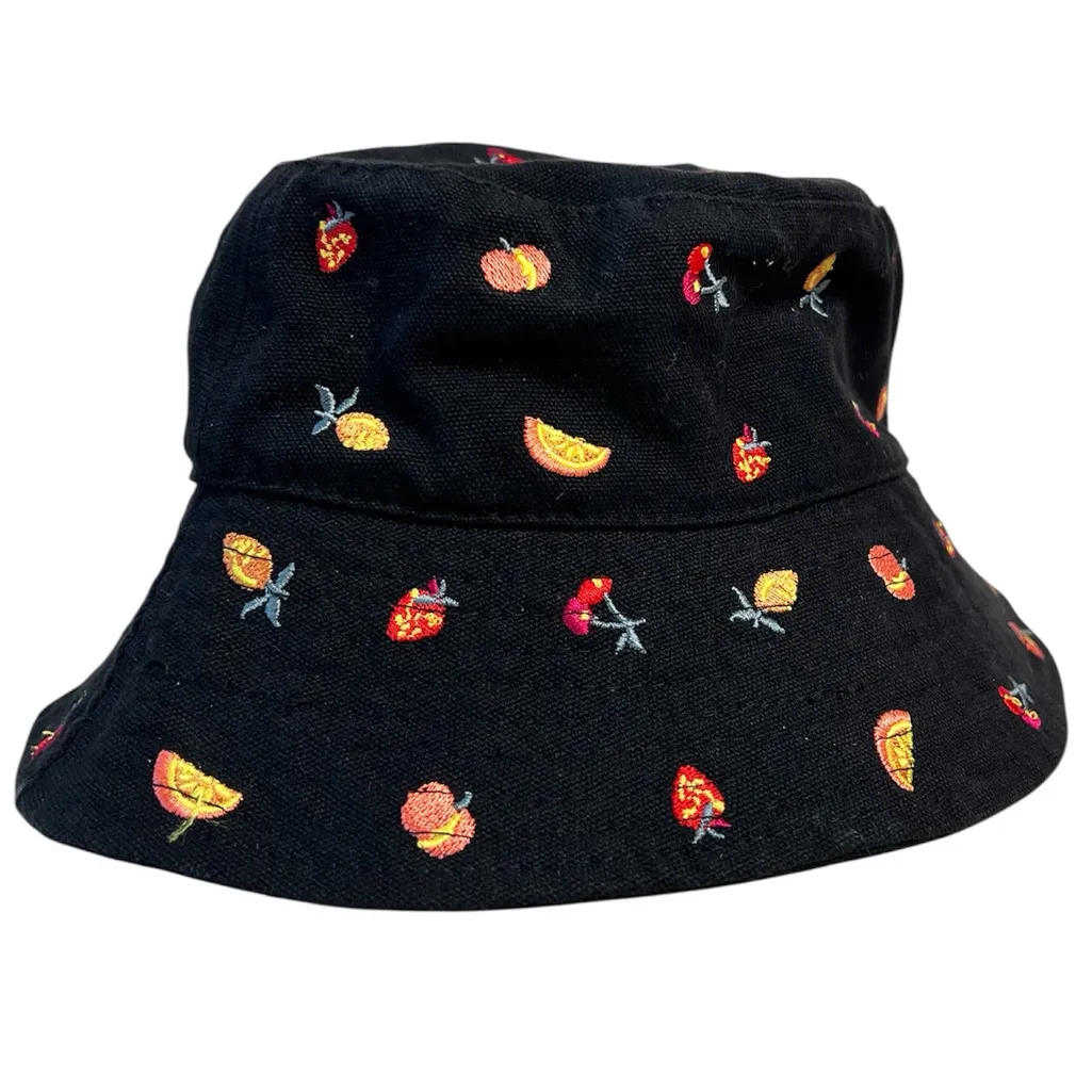 Urban Outfitters Fruit Embroidered Black Bucket Hat One Size OS Summer Festival‎ - Image 3