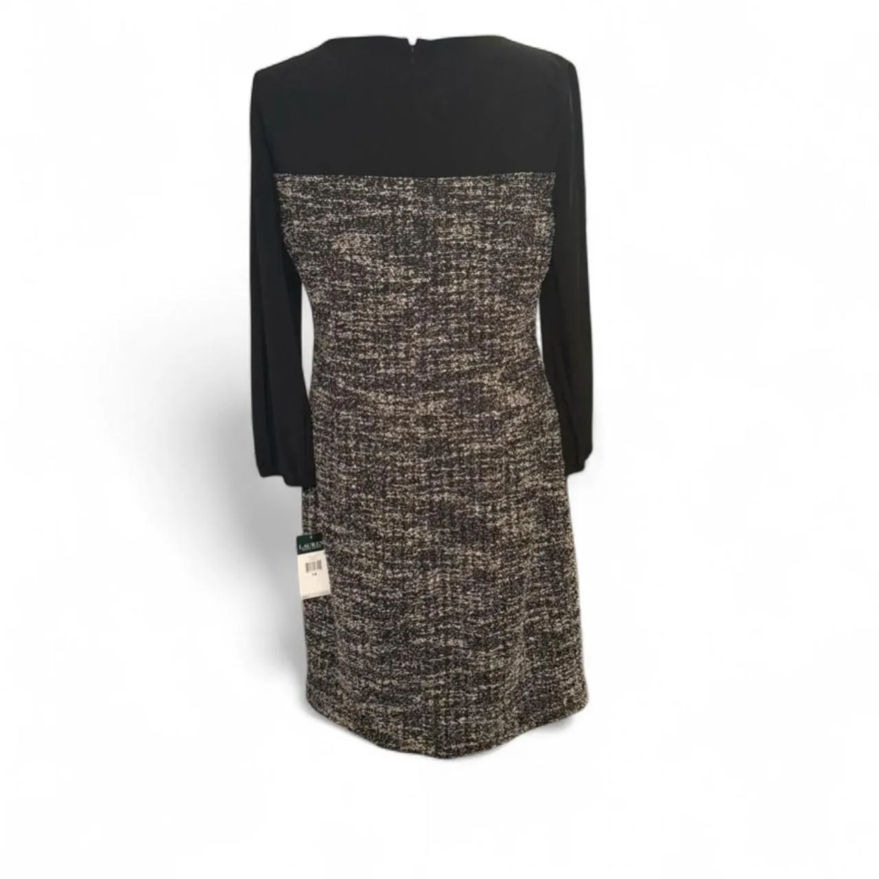 NWT Lauren Ralph Lauren Dress 14 Black Tweed Knit Long Sleeve Sheath MSRP $155 - Image 4