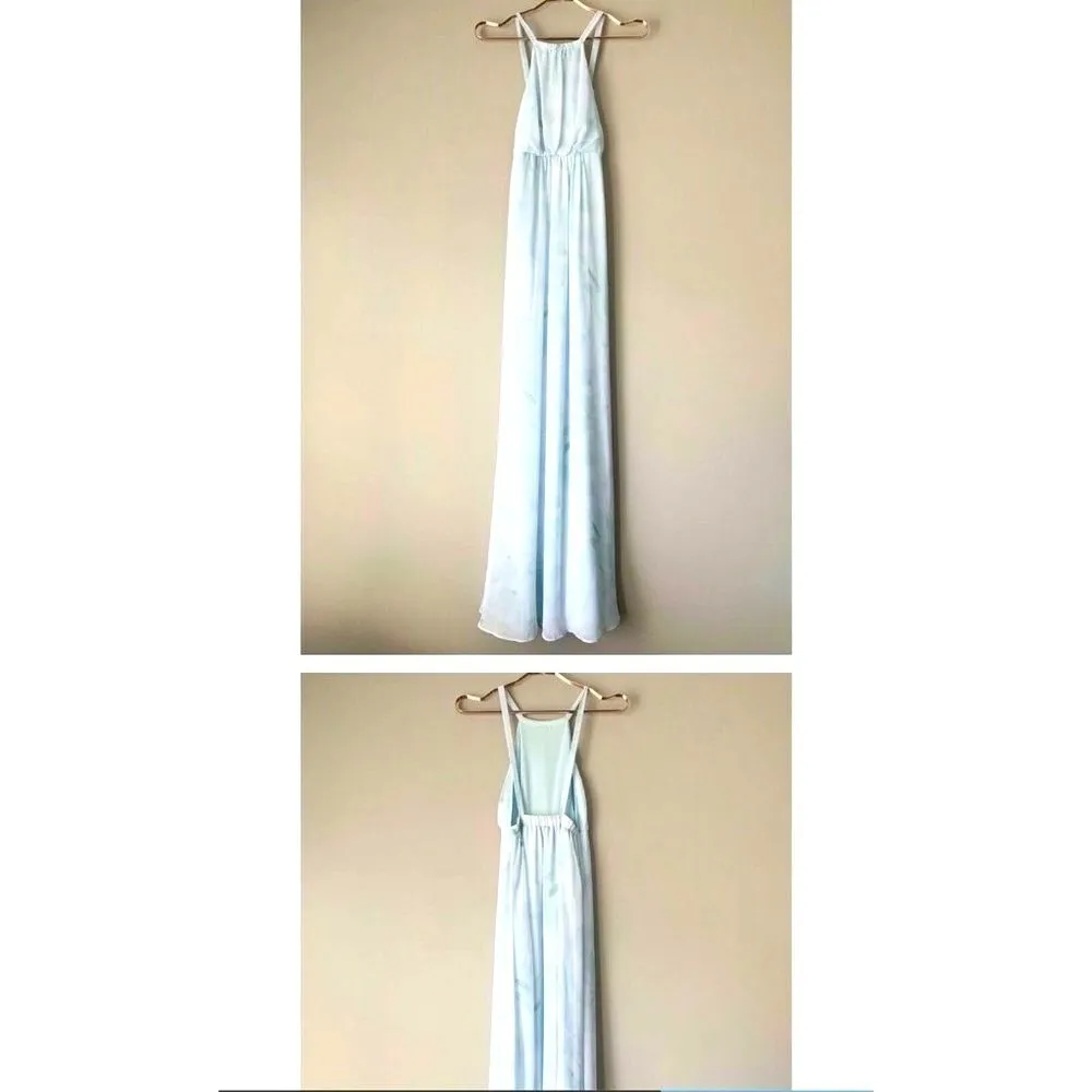 Show me your Mumu halter floral Maxi dress SMALL baby blue bridesmaid sleeveless - Image 9