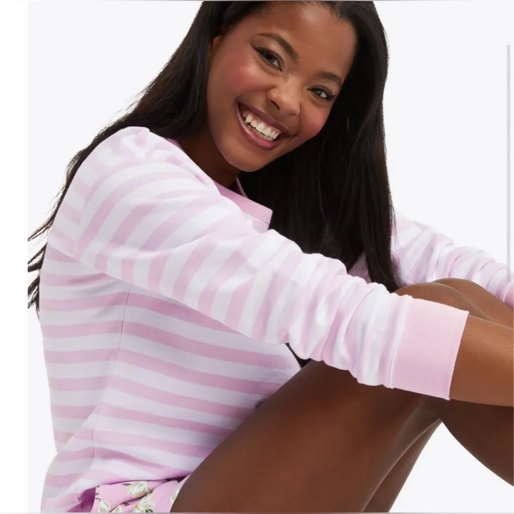 Draper James Women’s Kelsea Sweatshirt in Pink White Awning Stripe Size Large - Image 5