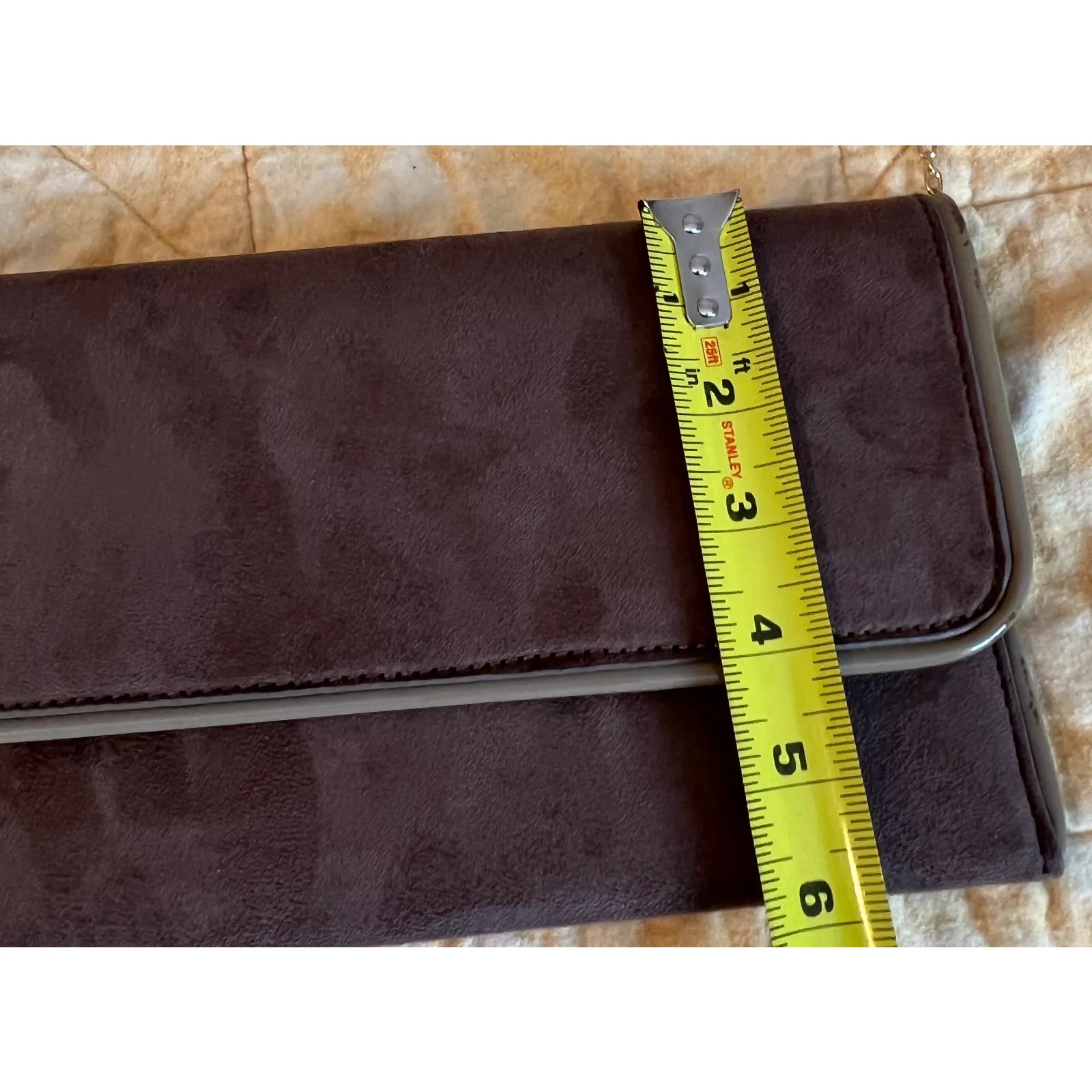 Lulus Purse Clutch Crossbody Brown Faux Suede Foldover Removable Chain Strap NWT - Image 8