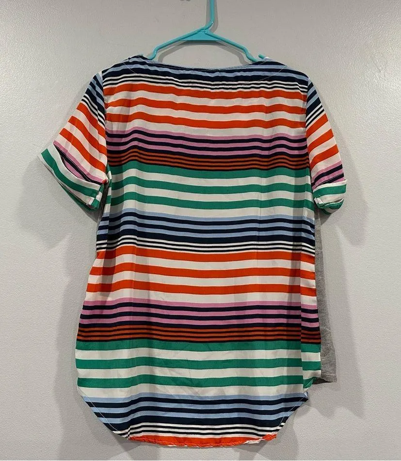 Anthropologie Porridge Mixed Media Colorful Stripe Gray Short Sleeve Small S - Image 8