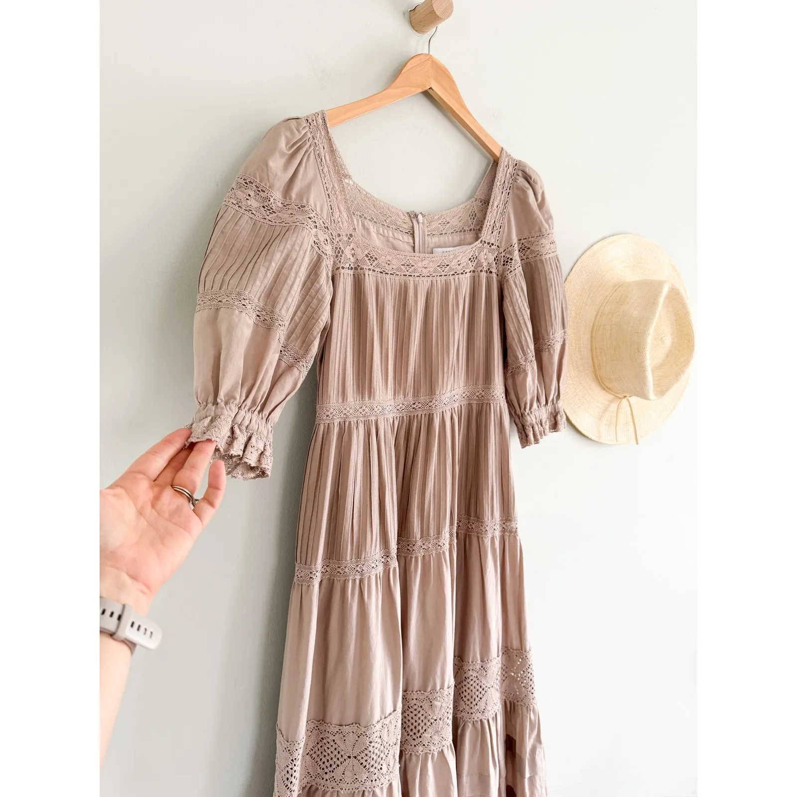 Hunter Bell | Evelyn Dress Clay Silk Cotton Lace Midi | Sz 2 - Image 3