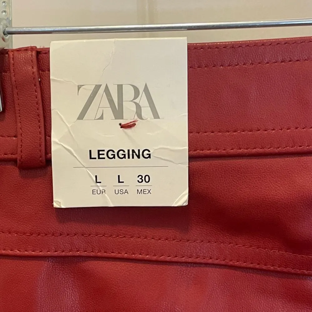 NWT Zara Faux Leather Pants/Leggings - Women Size L - Red - Image 6