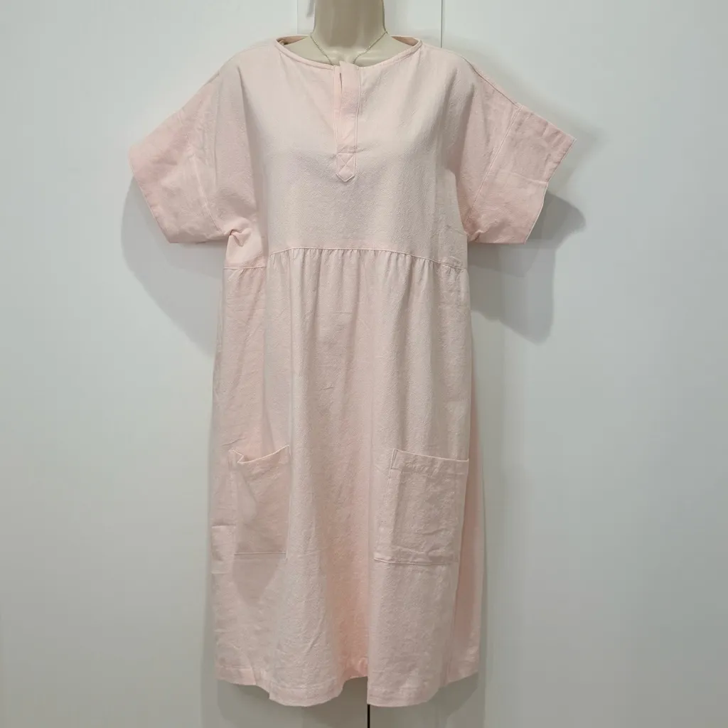 Line + Tow Midsummer Dress Short Sleeve Cotton Pink Large Lagenlook Boho Chic - Image 3