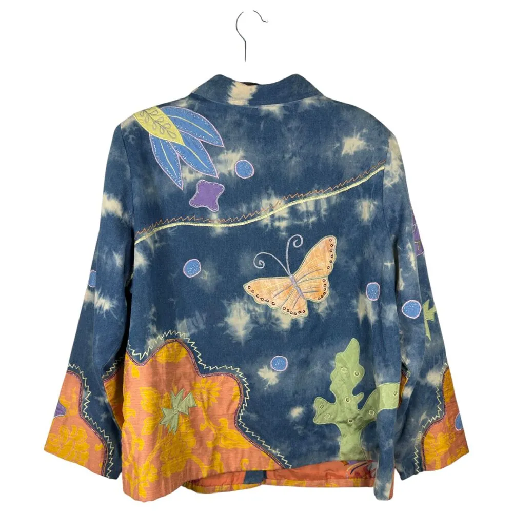 Indigo Moon Butterfly Boho Patchwork Art to Wear Shacket Size 1X - Image 3