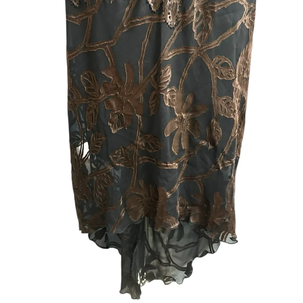 Vintage Chiffon Velvet Burnout Beaded Dress Midi Whimsigoth Y2K Feminine Size L - Image 11