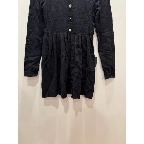 Lulus Black Ribbed Knit Button Front Pleated Skirt Dress Size M - Image 5