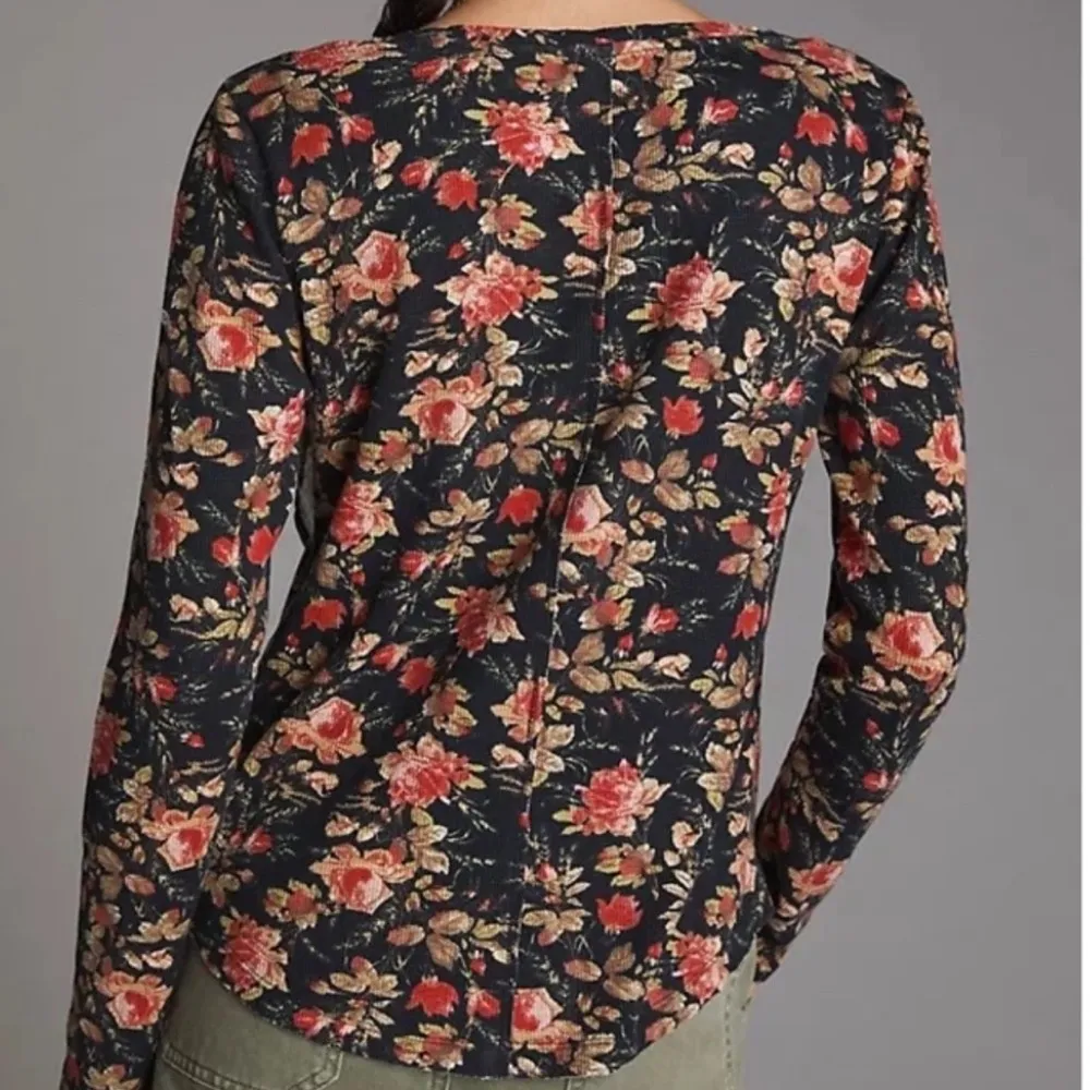 Pilcro Anthropologie Thermal Waffle Knit Top Floral Womens Petite XS - Image 10