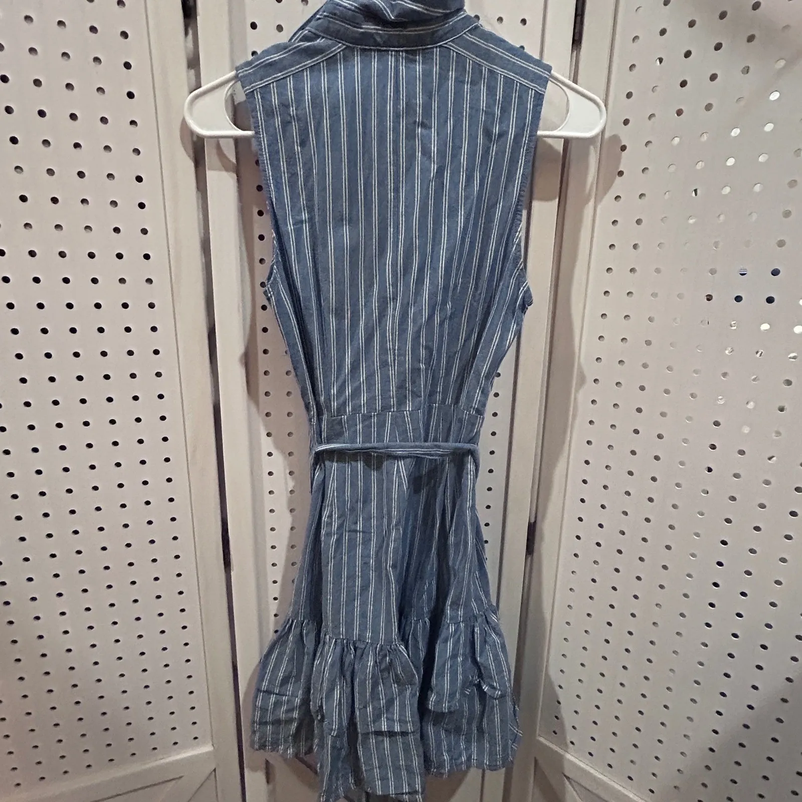 NWOT Forever 21 Blue White Striped Button Up Shirt Dress Ruffle Size S - Image 8