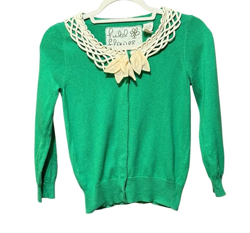 Anthropologie Field Flower Shamrock Green Cashmere/Cotton Blend Cardigan Sz S - Image 1