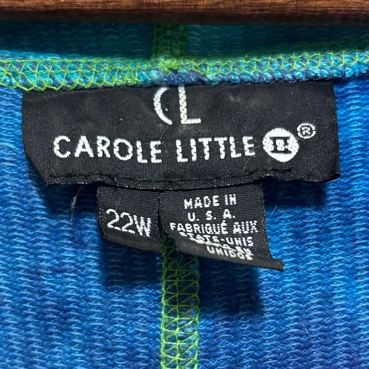 VTG Carole Little Women Hooded Cardigan 22W Blue Tie Dye Button Front Artwear - Image 5