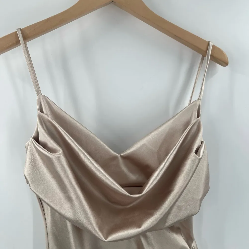 WINDSOR Kristen Dress Size Medium Midi Satin Bodycon Formal Cowl Neck Prom - Image 9