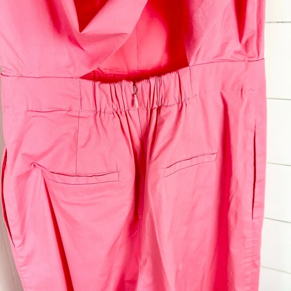 J.Crew Wrap Tie Jumpsuit in Stretch Poplin Size 2 Bright Coral Wide Leg Cropped - Image 8