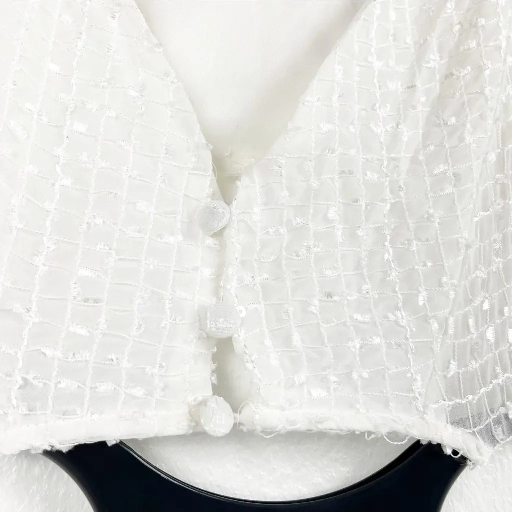 LULUS Sincere Sweetness White Textured Open Back Front Slit Midi Dress Medium - Image 10