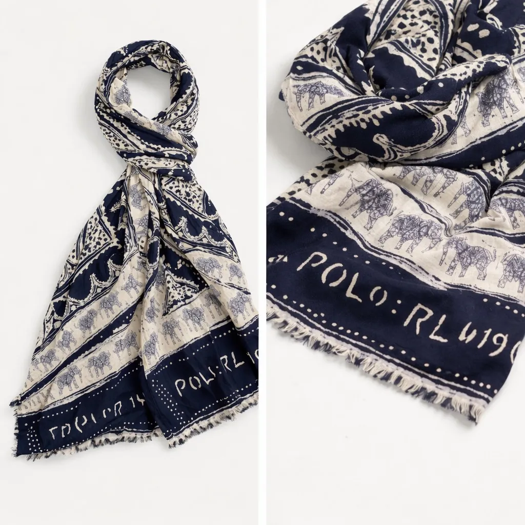 Polo Ralph Lauren Blue Elephant Scarf - Image 2