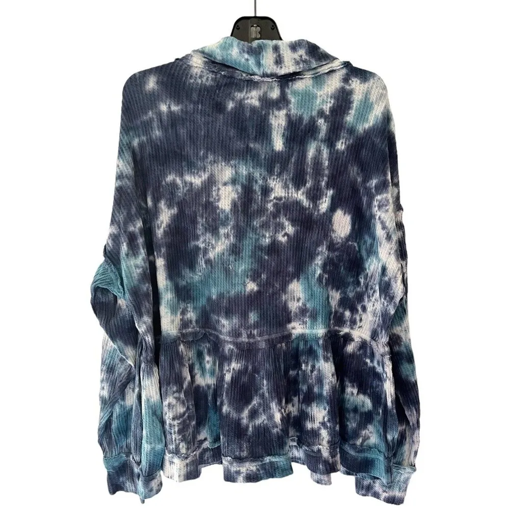 NWT True Craft Nightcap Blue Tie Dye Waffle Knit Peplum Thermal Sweatshirt 2X - Image 3