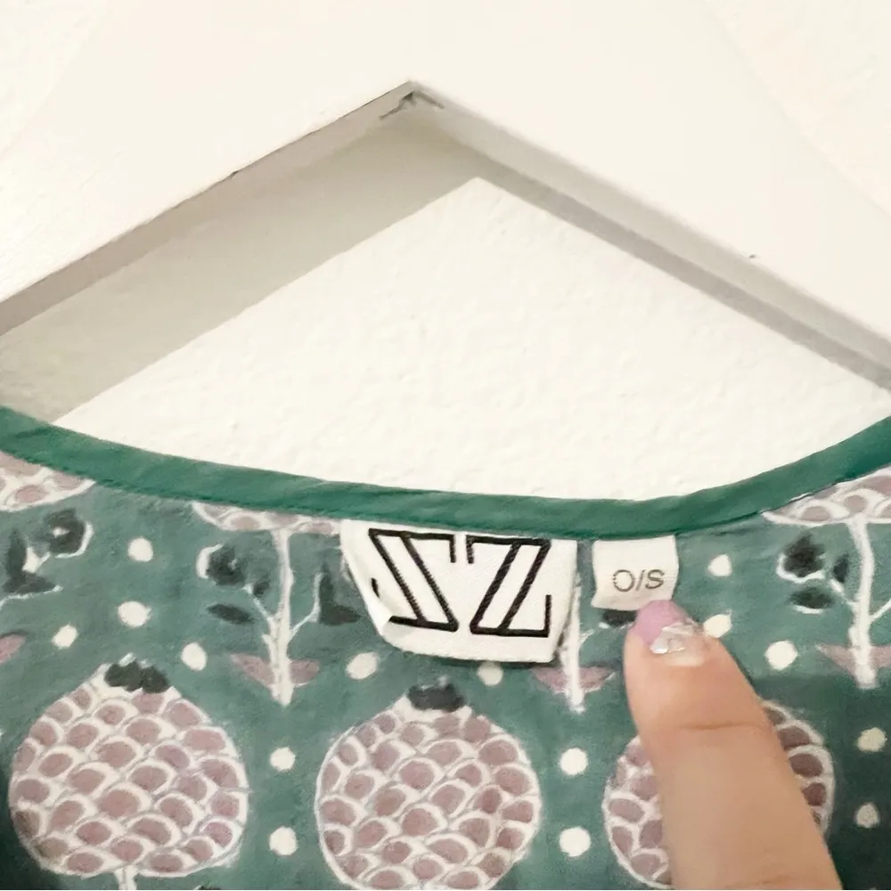 SZ BLOCKPRINTS x J Crew Leyla tie long sleeve cotton tunic dress O/S Green - Image 4